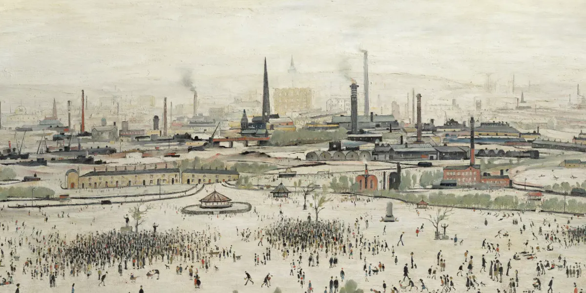 Laurence Stephen Lowry, R.A. (1887-1976), Sunday Afternoon, 1957, olio su tela. Venduto per 6.290.000 sterline il 20 marzo 2024 da Christie's a Londra. Foto © Christie's (dettaglio)