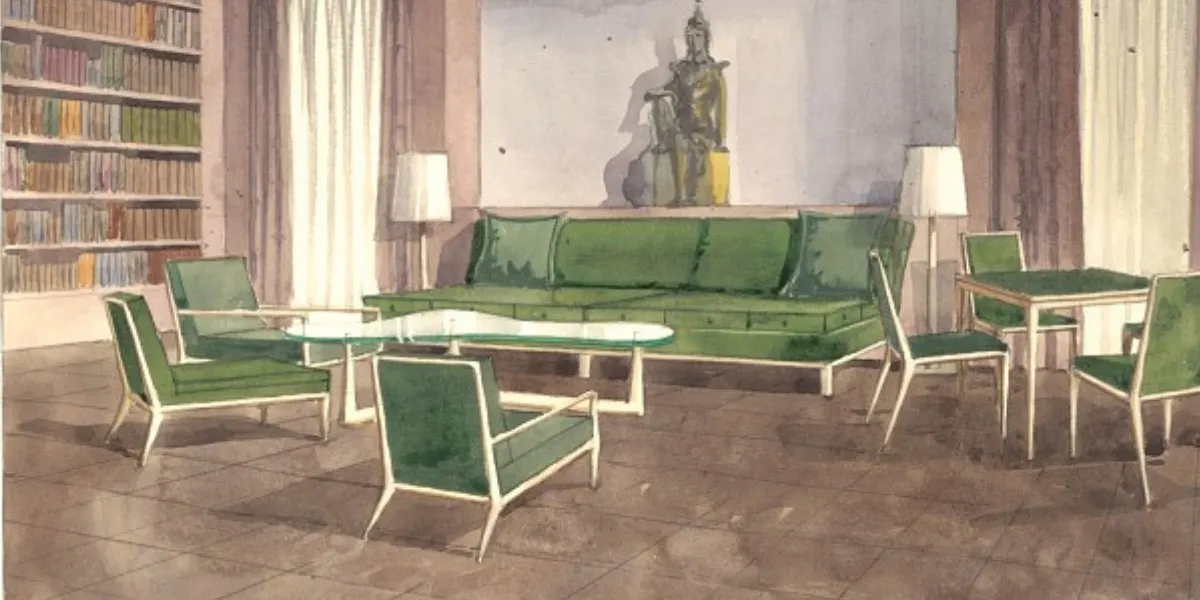 Design di T.H. Robsjohn-Gibbings, circa 1946 per Straus Suite. Foto: New Orleans Auction Galleries