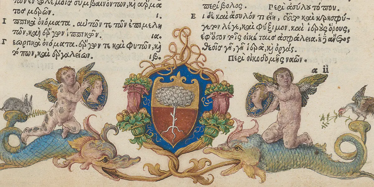Enluminure d'Albrecht Dürer avec les armoiries de Willibald Pirckheimer, retrouvée dans la Landesbibliothek Oldenburg (bibliothèque régionale d’Oldenburg). Photo Frauke Proschek (détail)