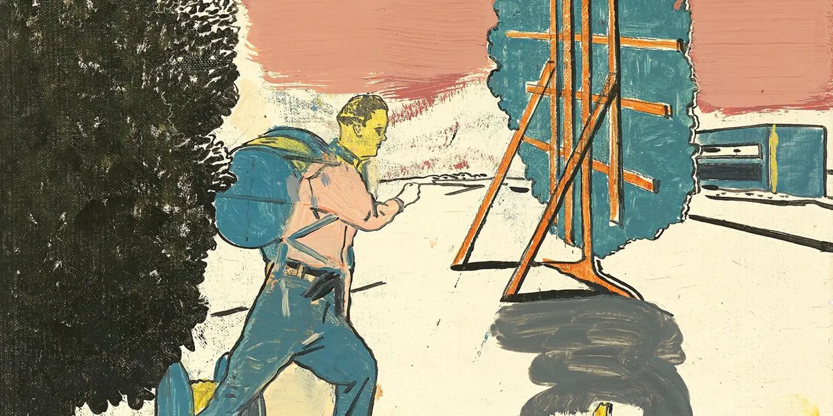 Neo Rauch, Leitung (détail), 1997, huile sur contreplaqué, image © Grisebach
