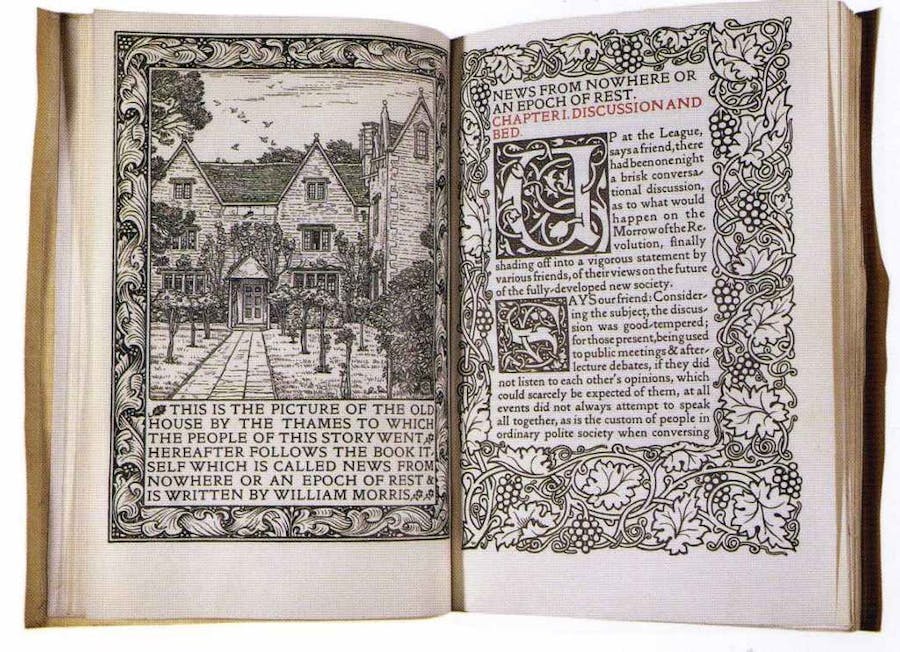 Two pages from News to Nowhere written by William Morris in 1890. Photo public domain