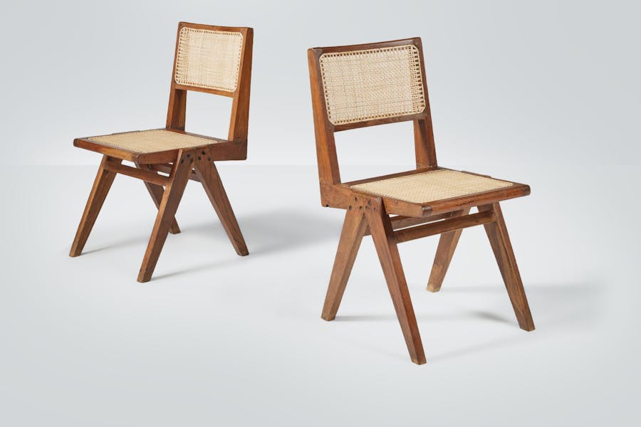 Pierre Jeanneret, Pair of Side Chairs, circa 1958, model no. PJ-SI-25-D, teak, cane. Image © Sotheby's