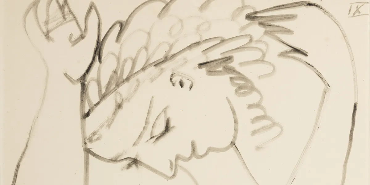 Pablo Picasso (1881-1973), "Femme Se Coiffant", inchiostro, firmato e datato 19/8/52, con etichetta originale sul retro della Galerie Louise Leiris, Parigi, 65,5 x 50,5 cm. Foto © Hallands Auktionsverk (dettaglio)