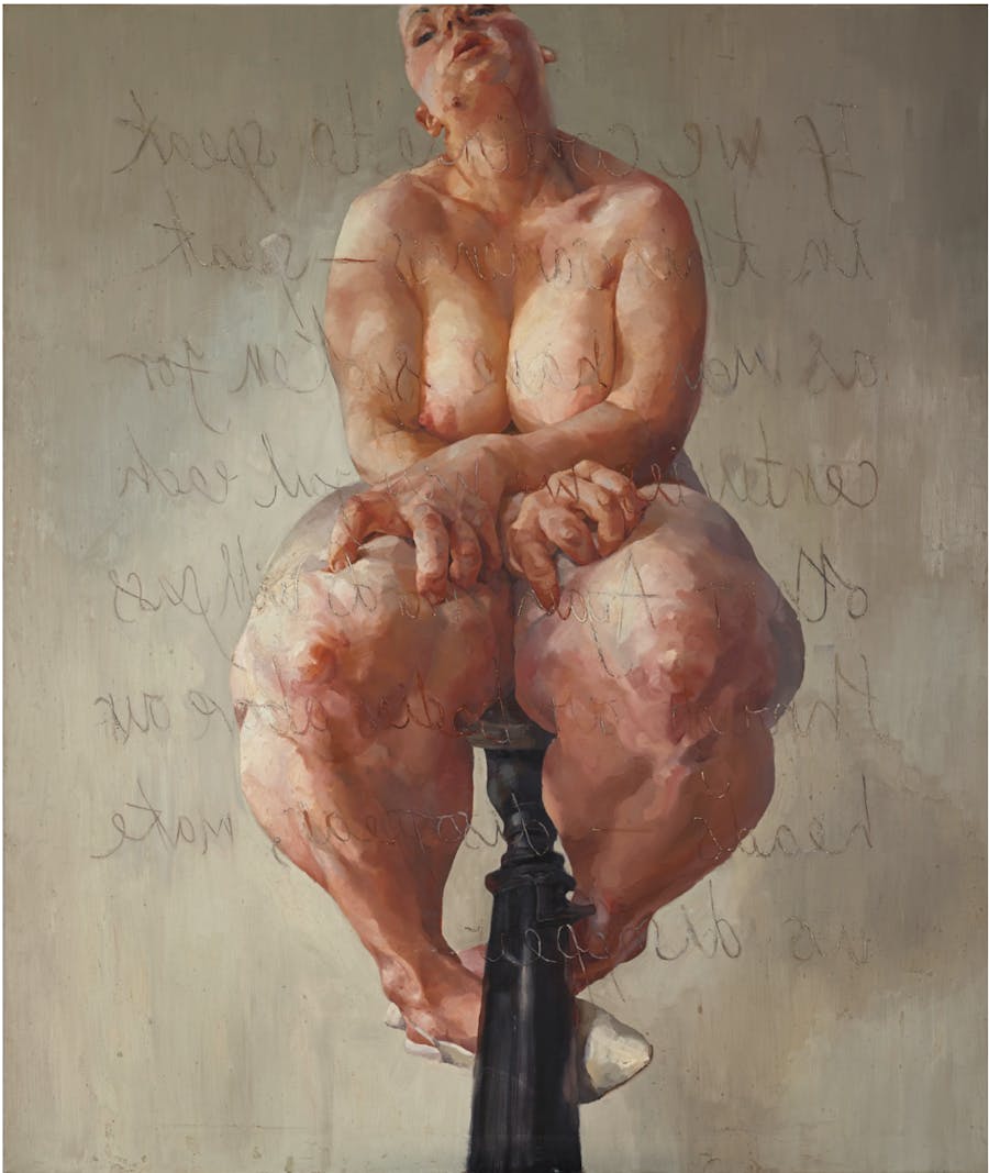 Jenny Saville (1970-), ‘Propped’, 1992, oil on canvas, 213.4 x 182.9 cm. Image via Sotheby’s. 