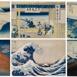 Katsushika Hokusai, Fugaku sanjurokkei ('Thirty-six views of Mount Fuji'), cirka 1830–34. Foto © Christie's (detalj)