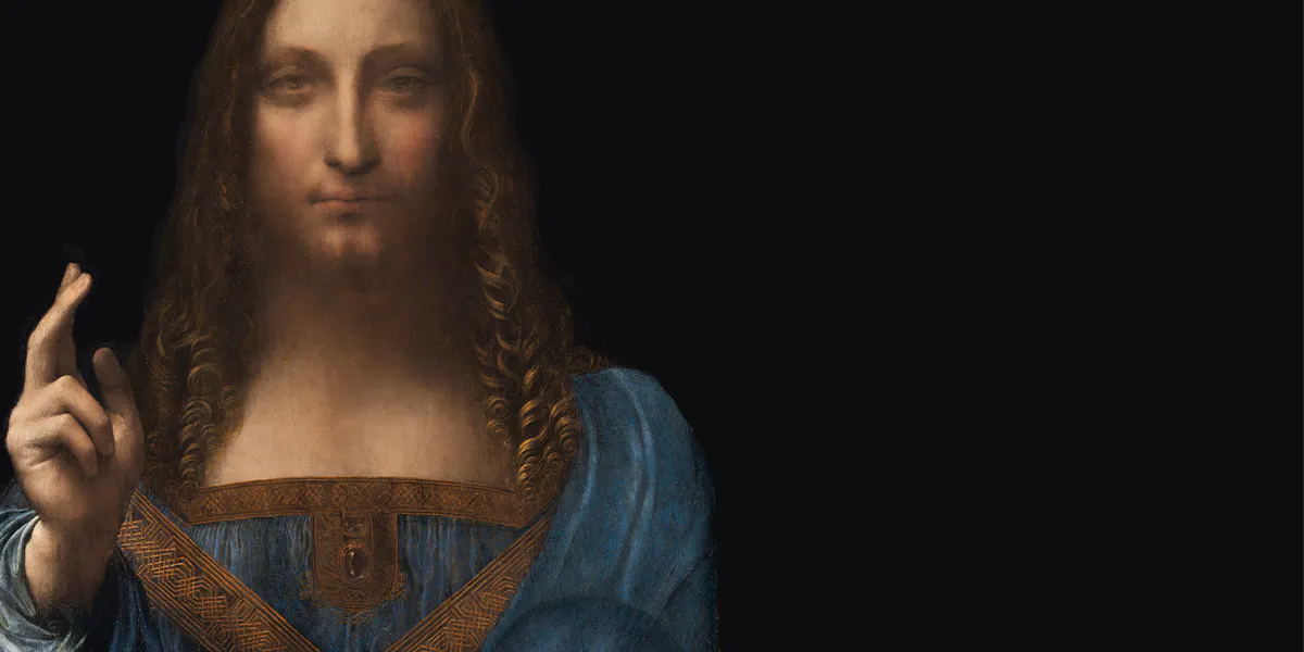 Leonardo da Vinci (attr.), Salvator mundi, 1500 circa, olio/legno, 66 x 46 cm, proprietà privata. Foto di pubblico dominio (dettaglio)