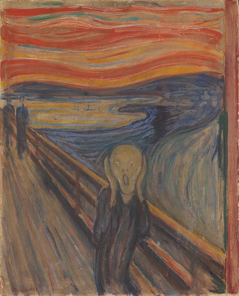 Edvard Munch (1863-1944), The Scream, 1893, oil, tempera and pastel on cardboard, Munch Museum. Public domain image