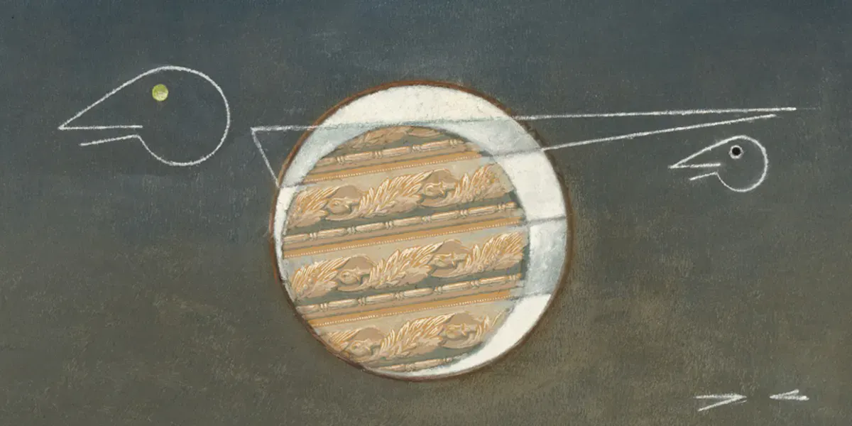 Max Ernst, 'Mer agitée, soleil, nuage et maître Corbeau avec son fils', 1953, collage and oil on canvas, titled, signed and dated, 92 x 73 cm (detail). Photo © Lempertz