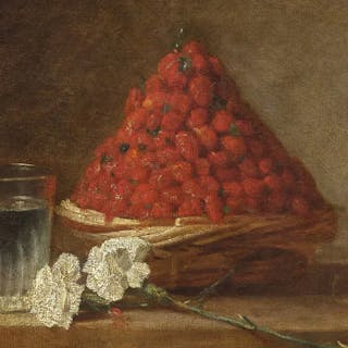 Jean-Siméon Chardin (1699-1779), The Strawberry Basket, 1761, oil on canvas, signed, 38 x 46 cm. Image © Artcurial (detail)