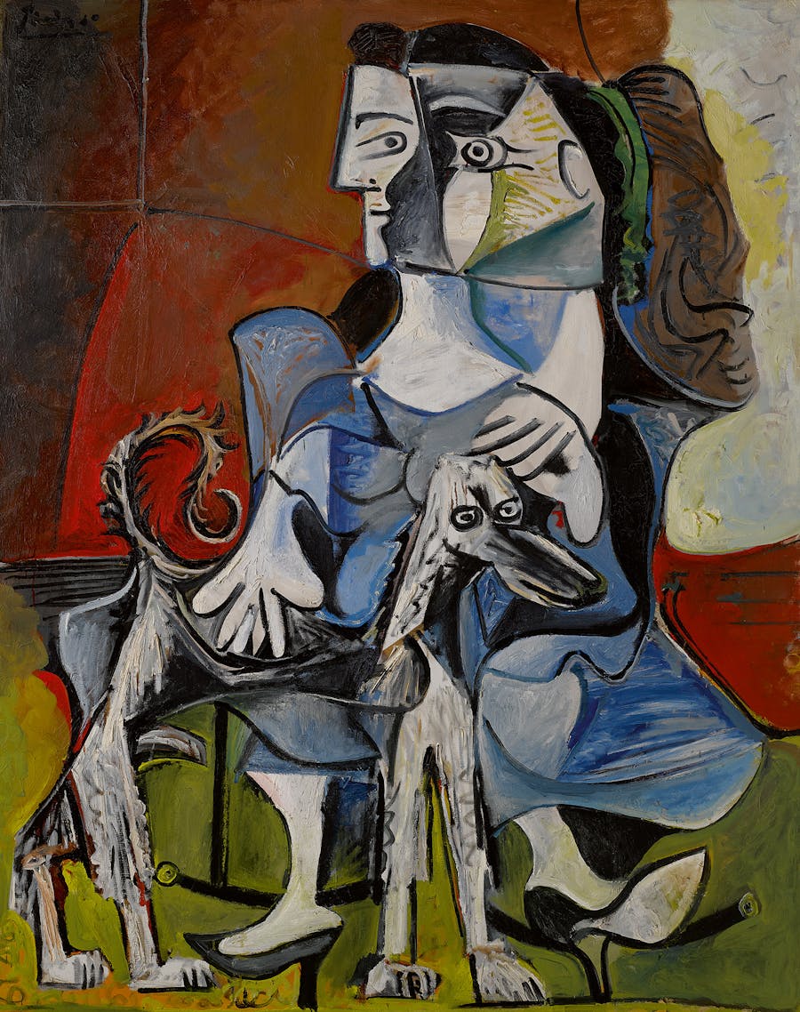 Femme au Chien, Pablo Picasso. 1962, oil on canvas. Image: Sotheby's