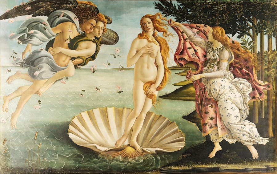 Sandro Botticelli, The Birth of Venus (c. 1484–1486), tempera on canvas. Uffizi Gallery, Florence. Photo in the public domain 