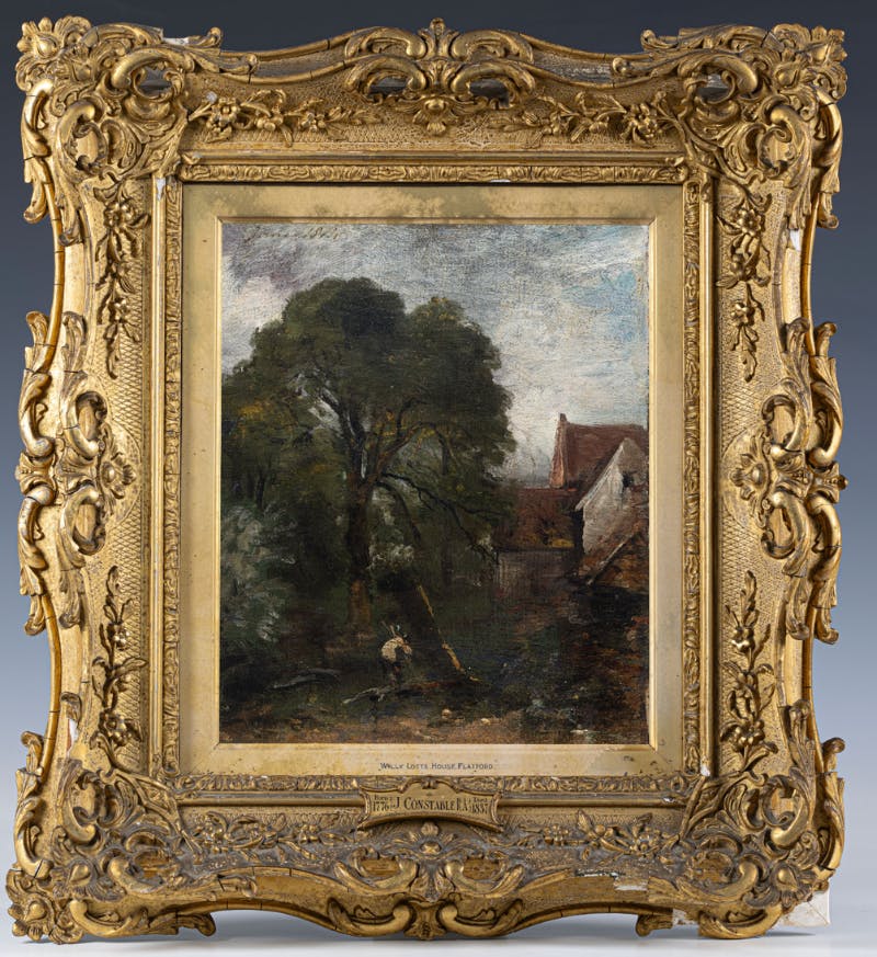 John Constable RA (English, 1776-1837), View of the back of Willy Lott's House with Log-cutter, 1814, oil on canvas laid on canvas,  11 ½ x 9 5/8i, with frame. Photo © Martel Maides Auctions