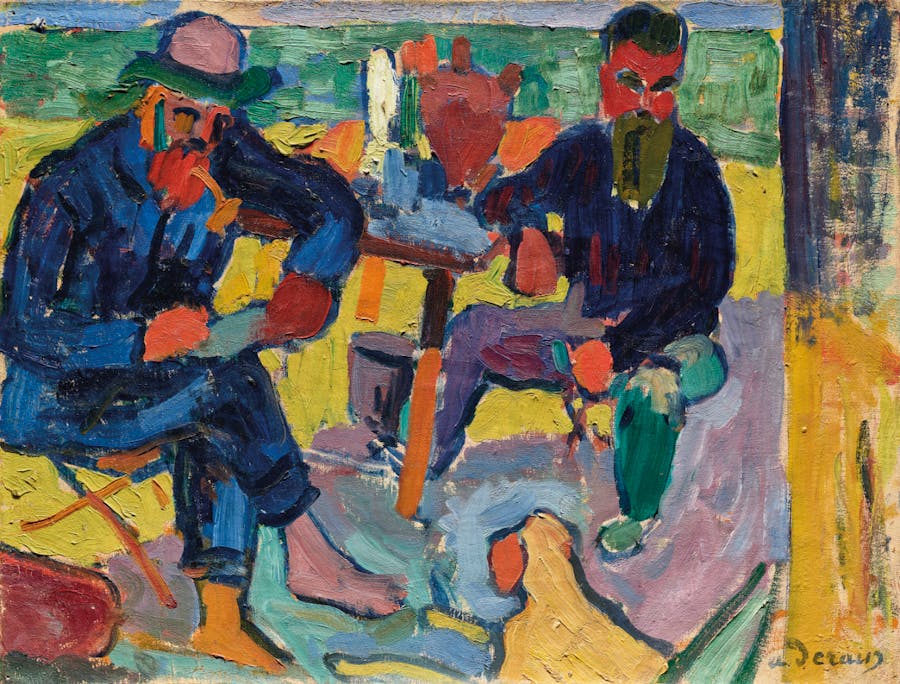 André Derain (1880-1954), Matisse and Terrus, signed 'a derain' (lower right), oil on canvas, 40.3 x 54.3 cm, Painted in 1905. Photo © Christie's