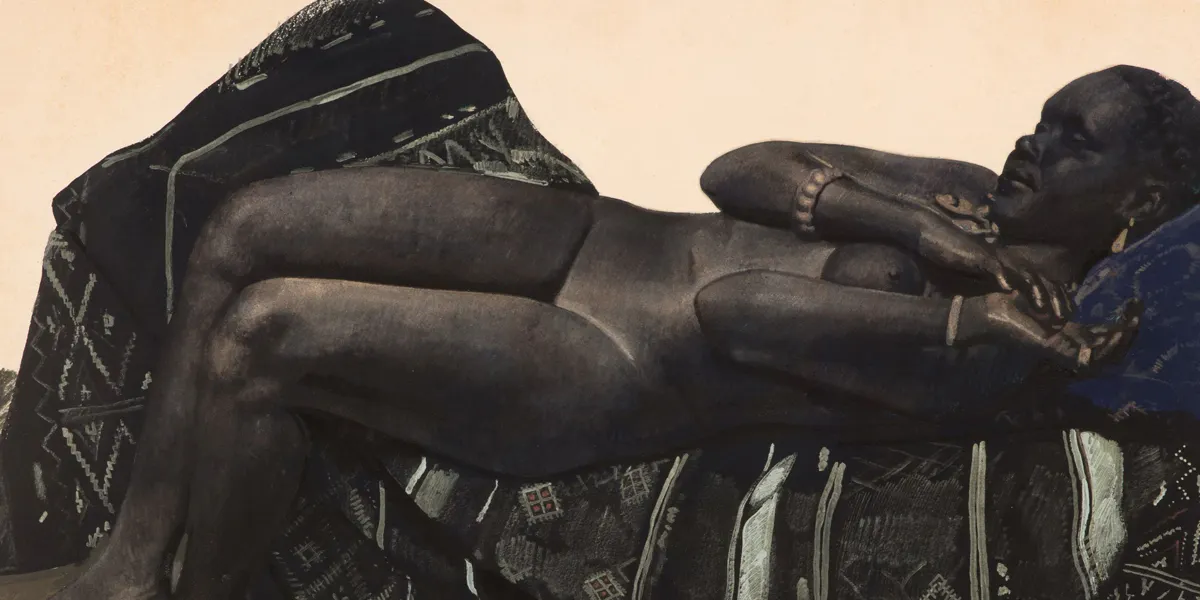 Jacques Majorelle, Harmonie en noir, vers 1933-1934, détrempe sur papier à rehauts de poudres métalliques or et argent. Photo @ Artcurial (détail)