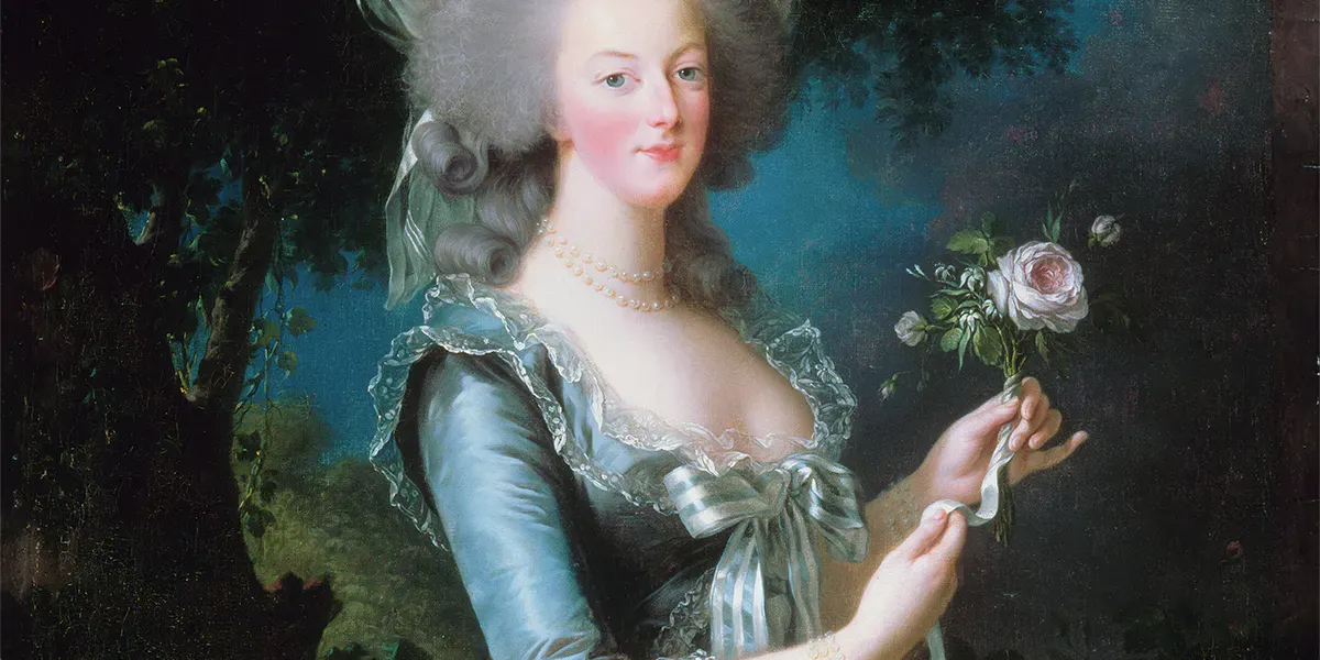 Élisabeth Vigée-Lebrun, Marie-Antoinette à la Rose, 1783, huile sur toile, 113 x 87 cm, château de Versailles. Photo domaine public (détail)
