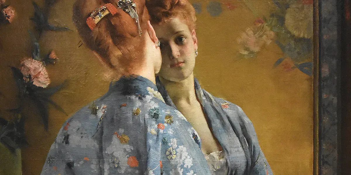 Alfred Stevens, Le Parisien japonais, 1872, huile sur toile. La Boverie, Liège. Image du domaine public (détail)
