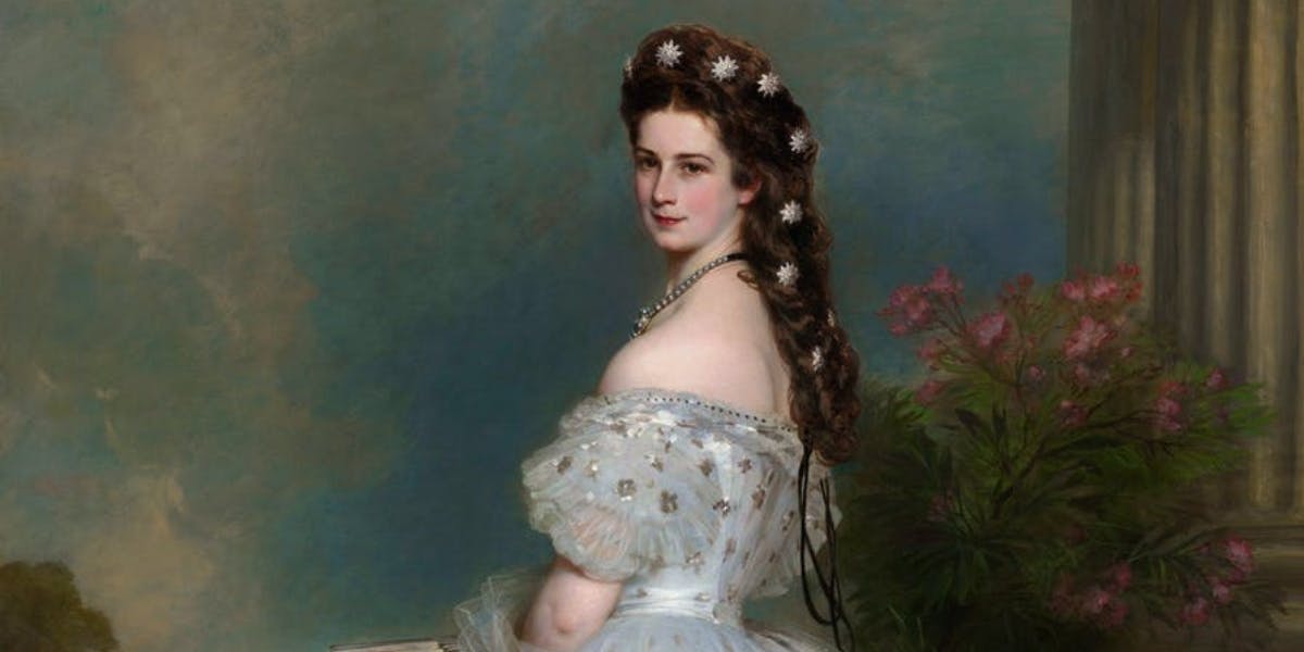 Franz Xaver Winterhalter, Empress Elisabeth of Austria, 1865, oil / canvas, 255 x 133 cm, Hofburg, Vienna. Image in the public domain (detail)