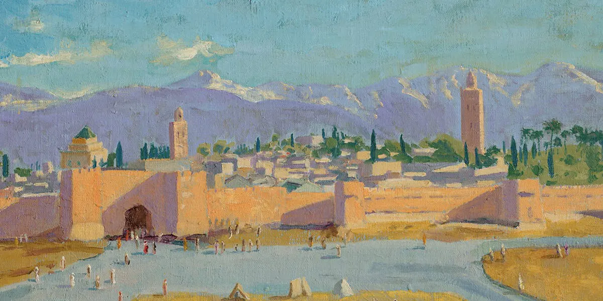 Sir Winston Churchill (1874-1965), ‘Tower of the Koutoubia Mosque’ [detalj], januari 1943, olja på duk, signerad med initialer. Foto © Christie's