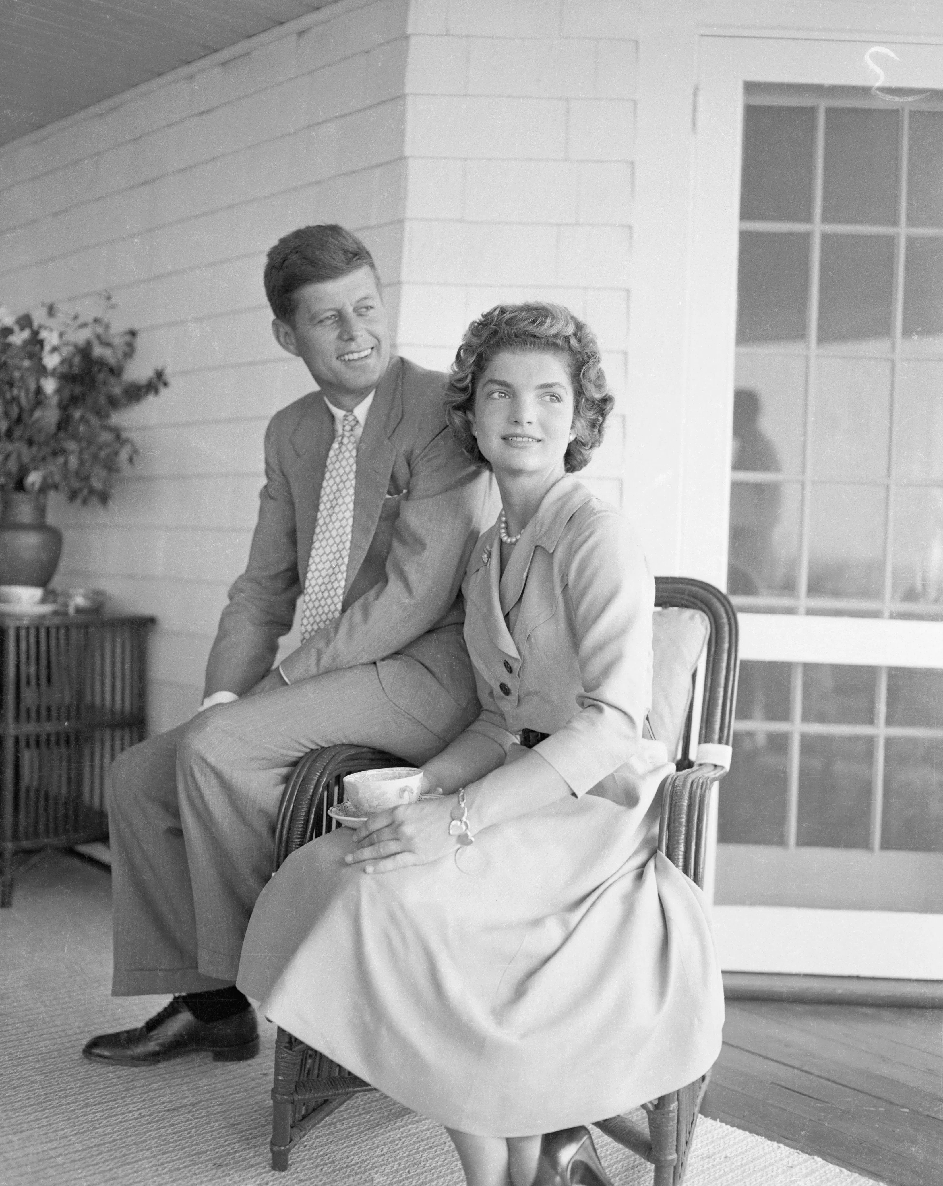Senator John F. Kennedy (D-Mass.) and Miss Jacqueline Lee Bouvier of Newport, Rhode Island, 1953. Photo: Getty Images
