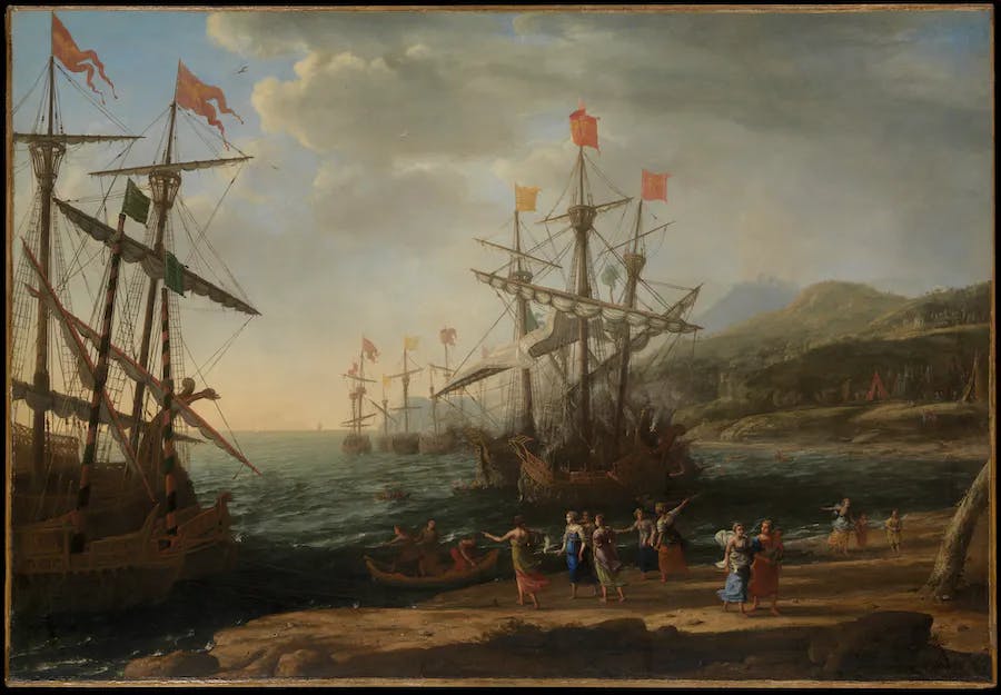 Claude Lorrain, Les Troyennes mettent le feu à leur flotte (1643), huile sur toile. Collection de peintures européennes, Metropolitan Museum of Art. Photo dans le domaine public