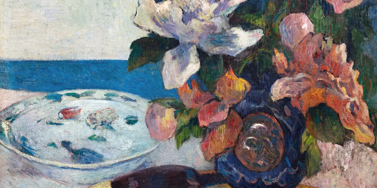 Paul Gauguin, Nature morte avec pivoines de Chine et mandoline, 1885, huile sur toile. Photo © Sotheby's (détail)