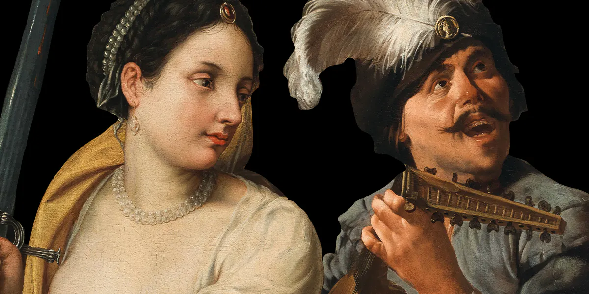 Collage di "Giuditta con la testa di Oloferne" di Fede Galizia e "Un suonatore di liuto" di Hendrick ter Brugghen. Foto © Dorotheum (Dettagli)