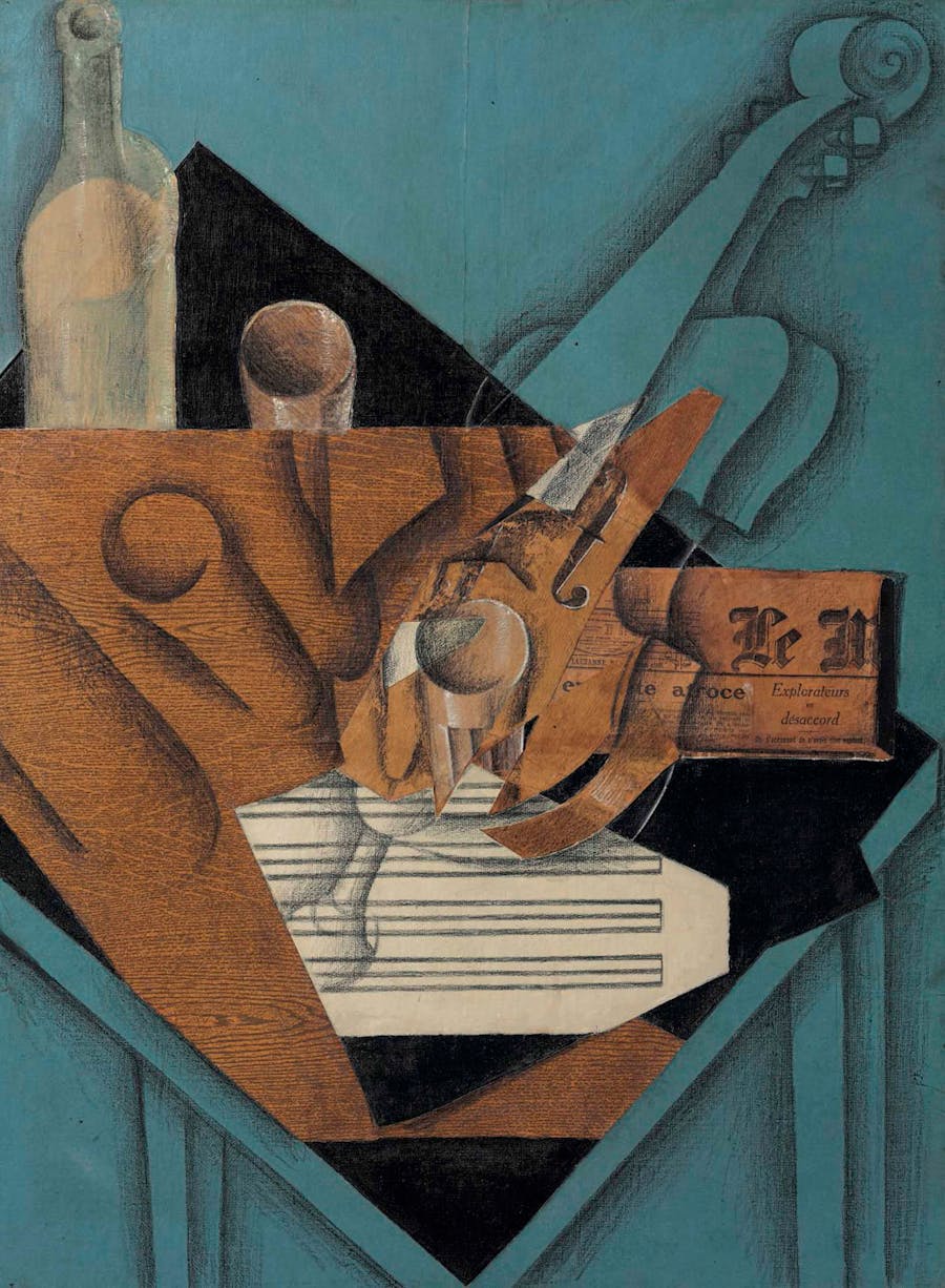 Juan Gris (1887-1927), La Table de Musicien, 1914, oil, gouache, colored wax crayons, charcoal, and paper collage on canvas, 82 x 60.5 cm. Image © Christie’s. 