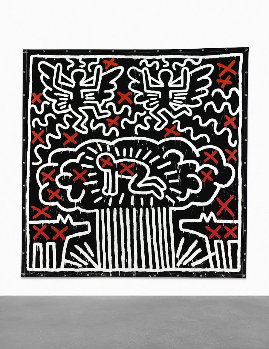 Keith Haring painting from exhibition at Tony Schafrazi Gallery, 1982. Keith Haring's paintings are becoming more and more expensive. This was sold in 2017 at Sotheby's for £4.57 million. Photo: Sothebys.