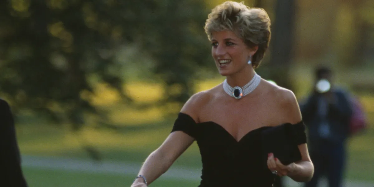 Diana, Princess of Wales (1961–1997), a member of the British royal family, attends a Vanity Fair party at the Serpentine Gallery in London, England, wearing a black dress by Christina Stambolian. (Photo by Princess Diana Archive/Getty Images) (Detail)