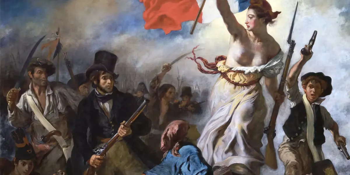 Eugène Delacroix (1798-1863), La Liberté guidant le peuple, 1830, huile sur toile, 260 x 325 cm, Musée du Louvre, Paris. Photo dans le domaine public (détail)