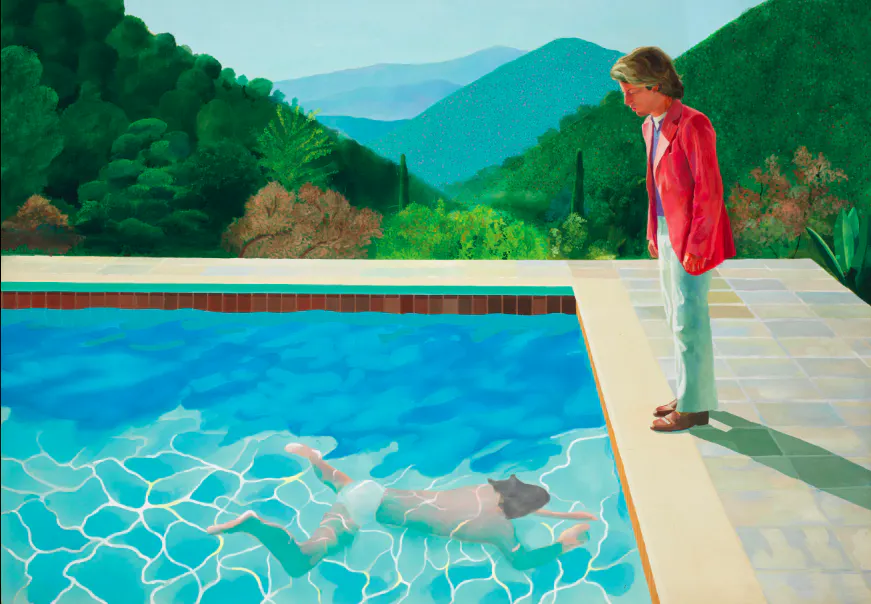 David Hockney, “Portrait of an Artist ( Pool with Two Figures)”, acrilico su tela, 1972. Immagine © David Hockney via Christie's.