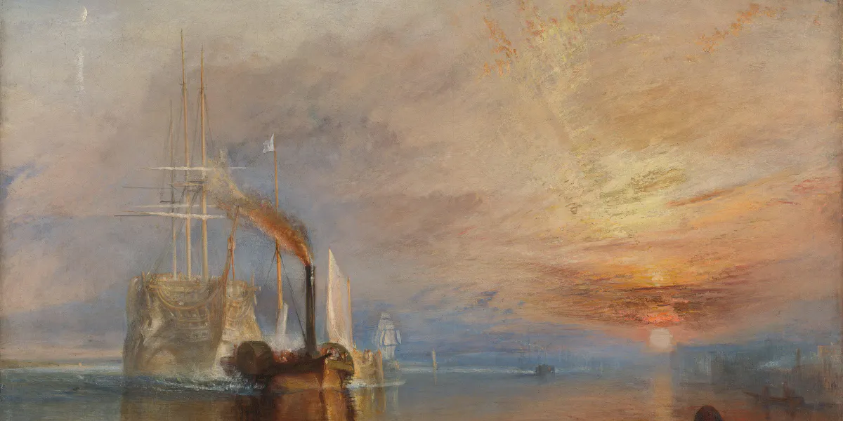 Joseph Mallord William Turner (1775-1851), The Fighting Temeraire, 1839, oil on canvas, 91 x 122 cm, National Gallery, London. Public domain image (detail)