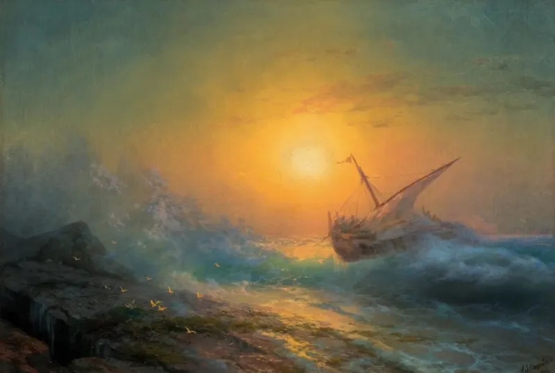 IVAN KONSTANTINOVICH AIVAZOVSKY. Mar agitado en la puesta del sol. Firmado y fechado (1896). Precio estimado: de 356.000 a 509.260 €