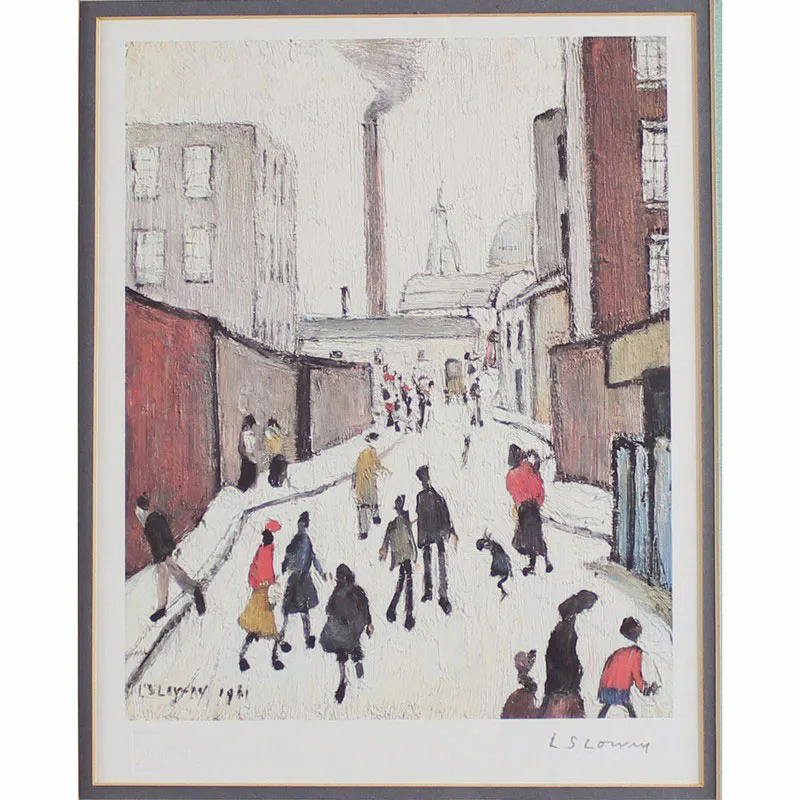 Lowry, Stephen 1887-1976 British AR, Street Scene near a Factory. 10 x 8 ins., (25 x 20 cms.), Offset Lithograph on wove paper, Signed in Pencil, Published by Adam Collection and Printed by Chorley and Pickersgill, Edition size 850, Fine Art Trade Guild Stamp and number letters.