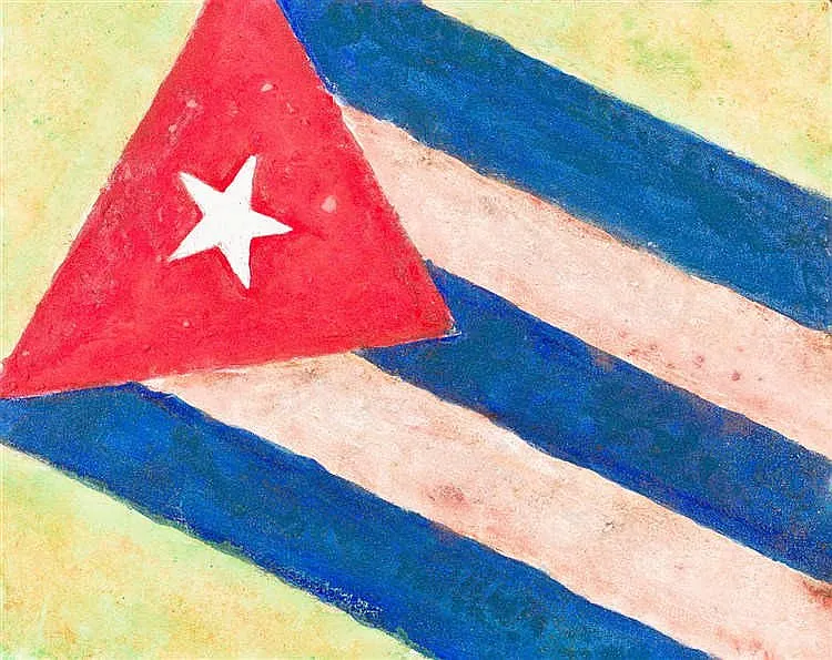 VÍCTOR DELGADO. Bandera de Cuba. Firmado