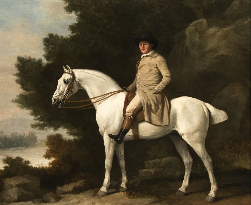 GEORGE STUBBS (1724 Liverpool - 1806 London) - Portrait eines Herren zu Pferd, Öl/Holz, bezeichnet, 1781