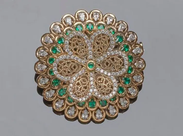 Gran broche rosetón en plata y bronce