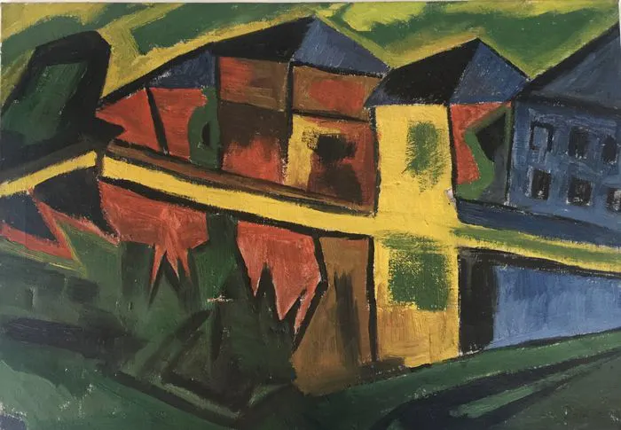 Artista desconocido. Pintura expresionista, 65 x 45 cm, con fecha de 1918 (?). Resultado: 3.202 €