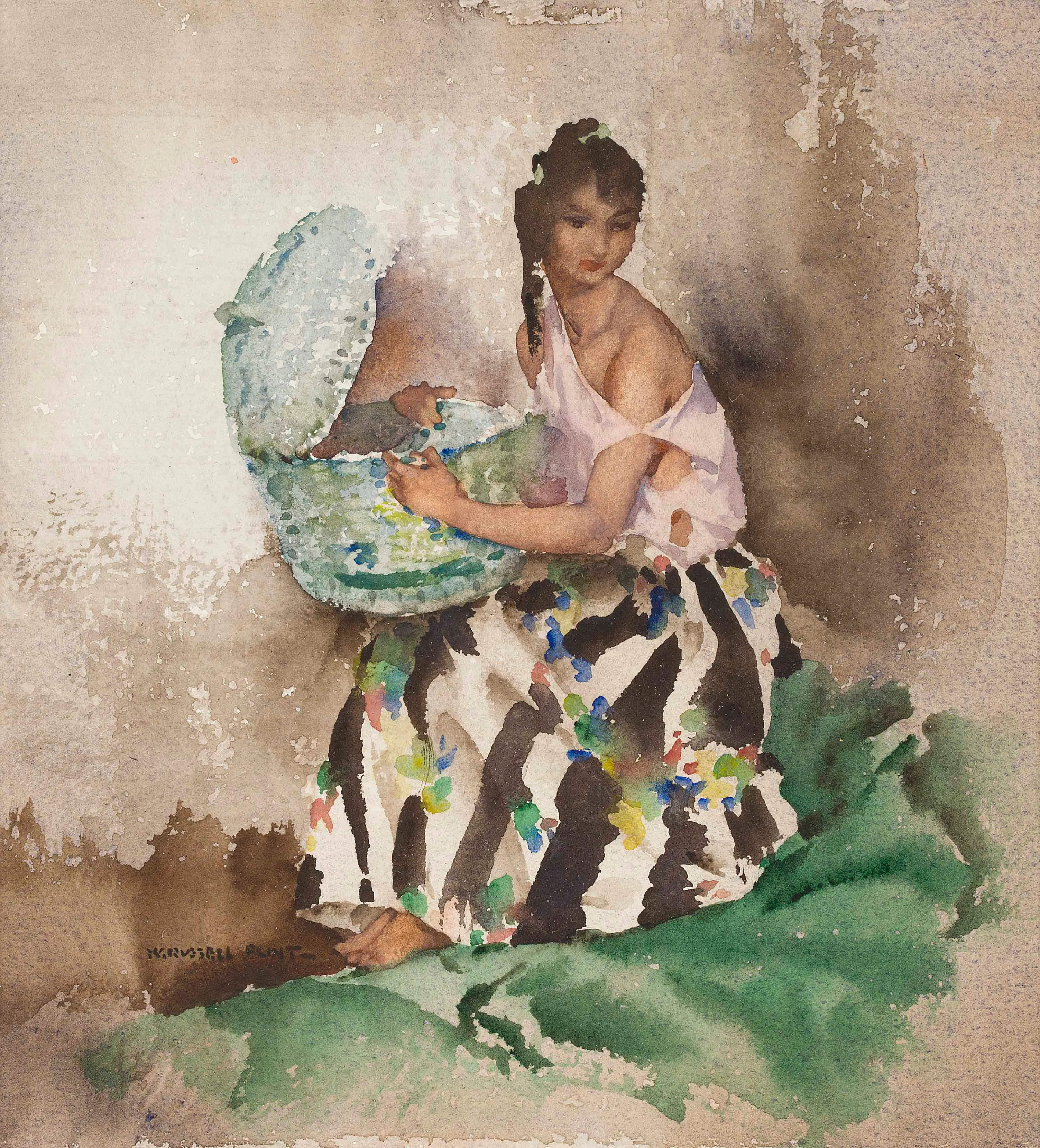 Lot 72  SIR WILLIAM RUSSELL FLINT, PORTRAIT OF NICOLETTE Estimation £8,000-12,000