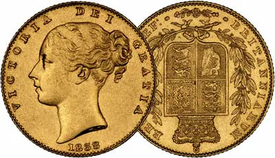 An example of a Queen Victoria Shield half sovereign