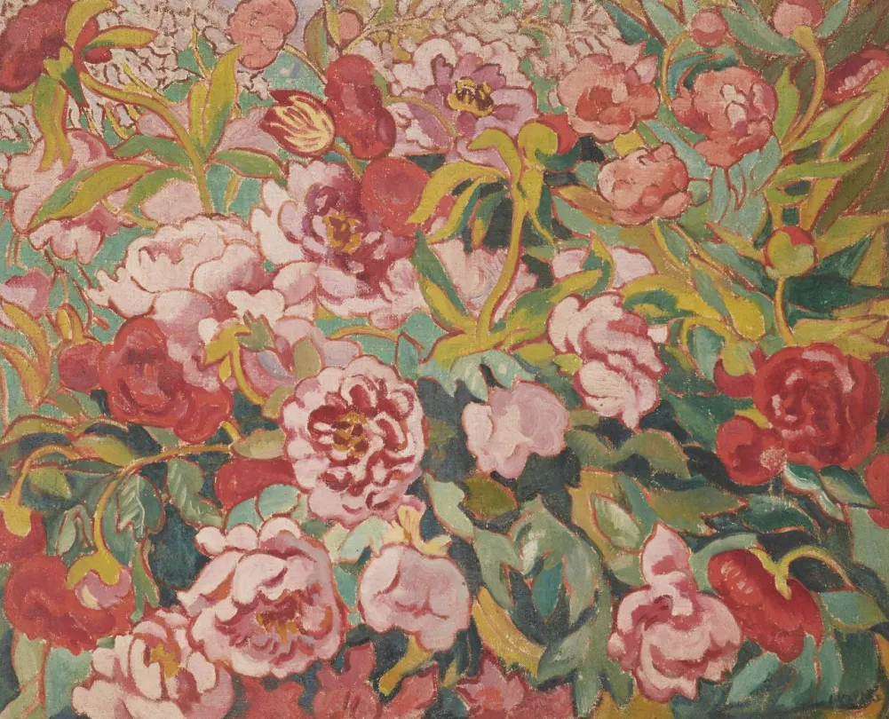 Louis VALTAT (Dieppe 1869 - Paris 1952) Parterre de pivoines et tulipes, circa 1906