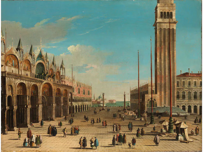 BERNARDO BELOTTO gen. CANALETTO (1721 Venedig – 1780 Warschau) - Vedute der Piazza San Marco in Venedig mit Dogenpalast und Campanile, Öl/Lwd., monogrammiert und datiert, 1742
