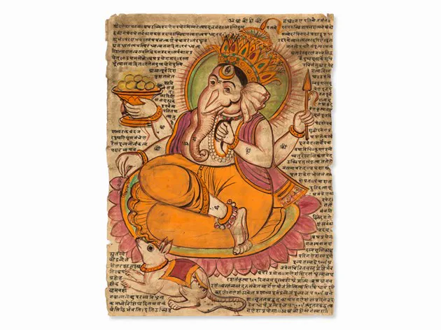 Peinture tantrique avec une représentation de Ganesha Estimation basse: 800 €