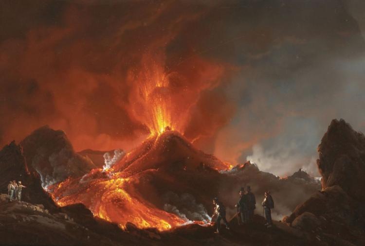 GIOACCHINO La PIRA (tätig in Neapel 1839-70) - Die Eruption des Vesuv ('Cratere del 1850'), Gouache/Papier, bezeichnet, signiert und datiert, 1850