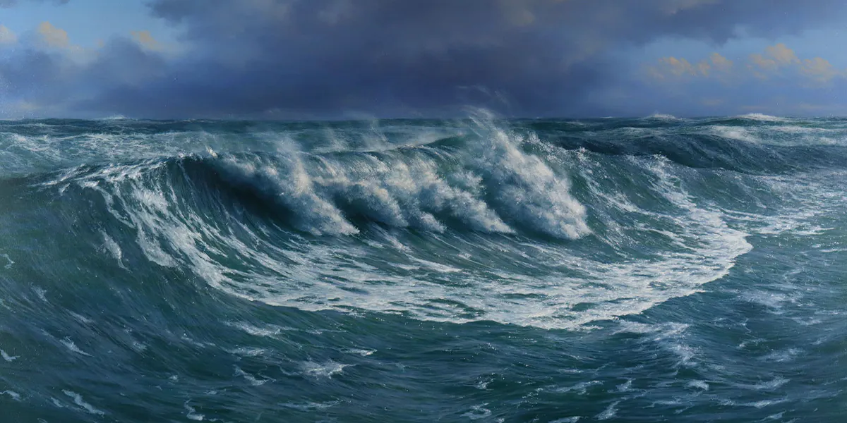Karsten Meiwald (*1966 Ostwestfalen), "Meeresbrandung bei aufziehendem Gewitter", signiert, ca. 81 x 120 cm. Foto © Auktionshaus Franke (Detail)