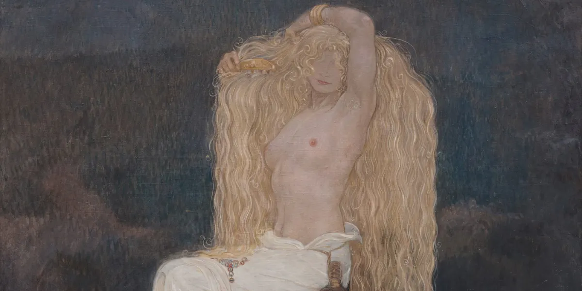 John Bauer (1882-1918), 'The Fairy Tale Girl', signed John Bauer and dated 1912, oil on canvas, 136 x 140 cm. Photo © Bukowskis (detail)