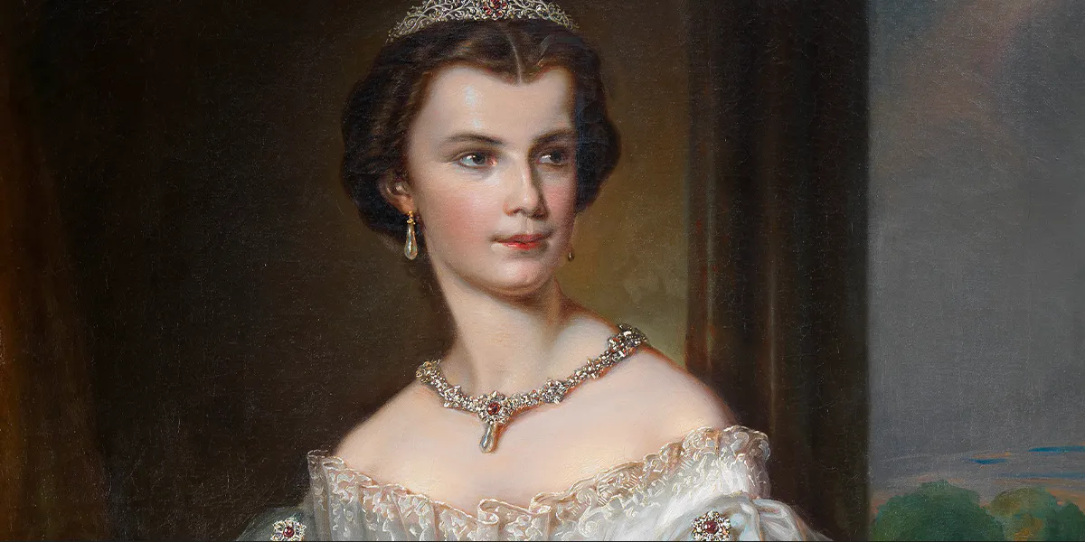 Unbekannter Maler, Kaiserin Elisabeth, um 1854, Öl/Lwd., 127 x 95 cm, Wien Museum, Wien. Foto gemeinfrei (Detail)