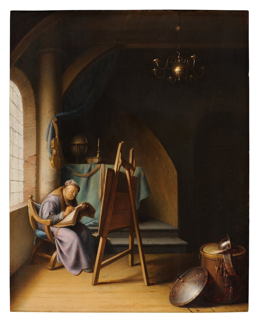 Gerrit Dou, Man Writing in an Artist's Studio, oil on panel, estimated at $5-7 million. Photo © Sotheby's