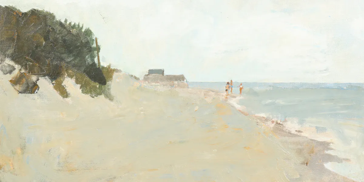 Georg Källkvist, 'Strandbild', signerad, olja på duk, bildmått 34 x 52 cm. Foto © Kanonauktioner