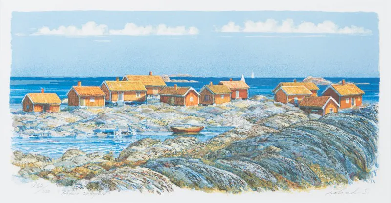 Roland Svensson,  "Röder Storskärgård", 1981. Foto: Stockholms Auktionsverk.